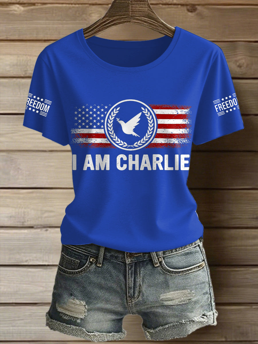 Women's Charlie Kirk Printed Vintage Fashion Loose Short Sleeve T-Shirt
