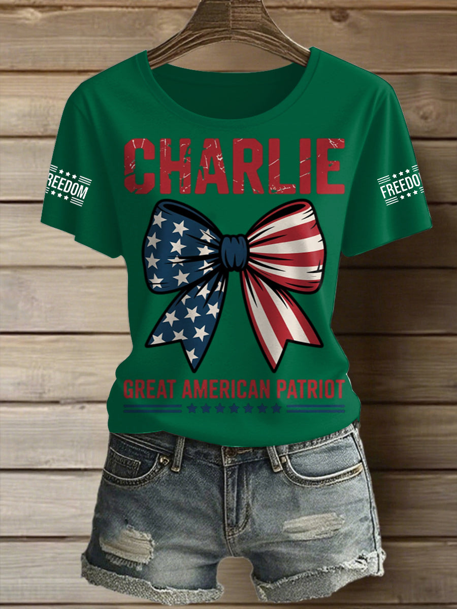 Women's Charlie Kirk Printed Vintage Fashion Loose Short Sleeve T-Shirt