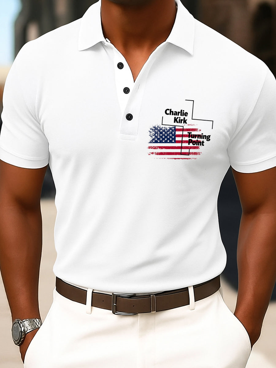 Men's Retro Artistic Printed Short Sleeve Casual Polo Shirt