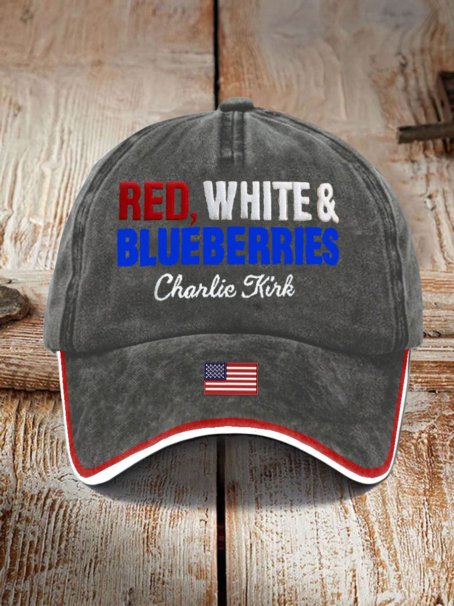 Unisex Red White Blueberries Charlie Kirk Print Hat