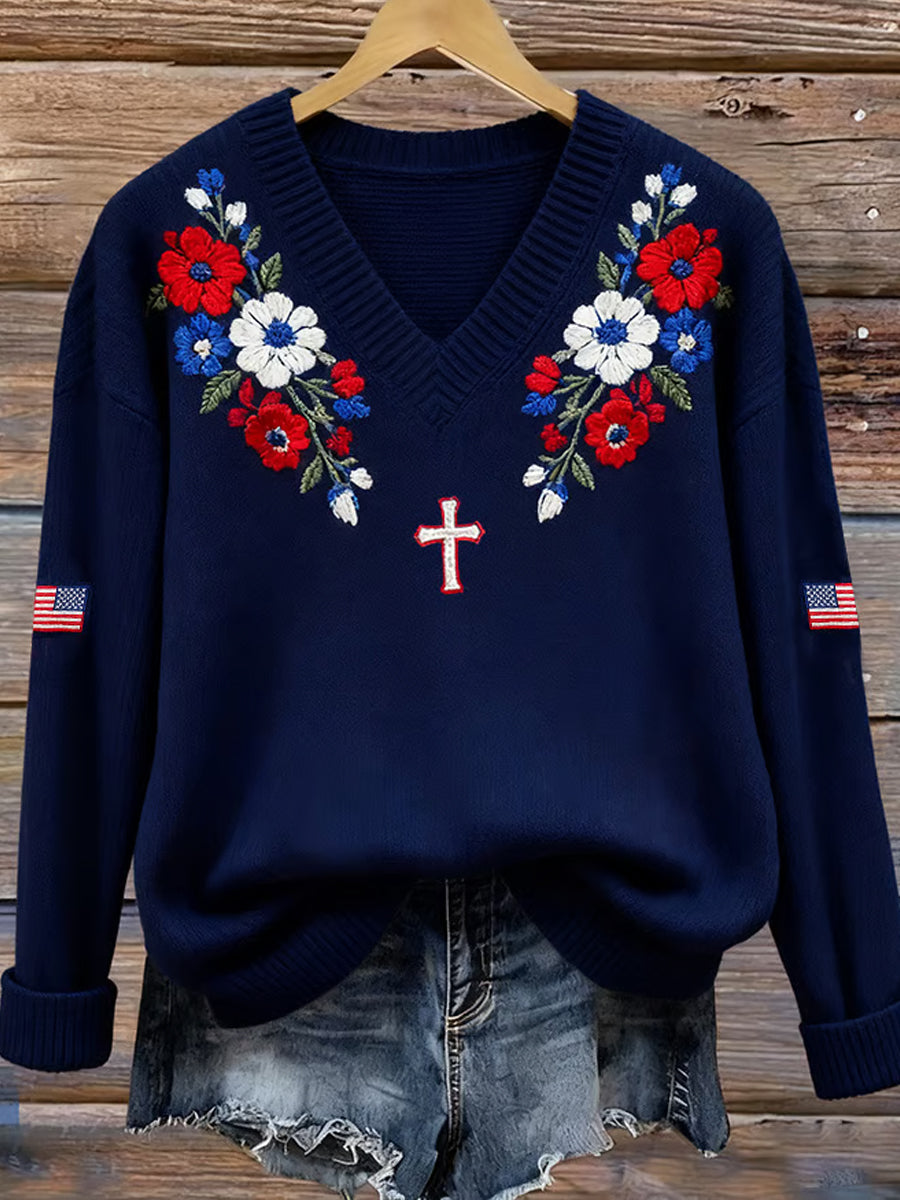 Women's Vintage Faith Print Casual Sweater