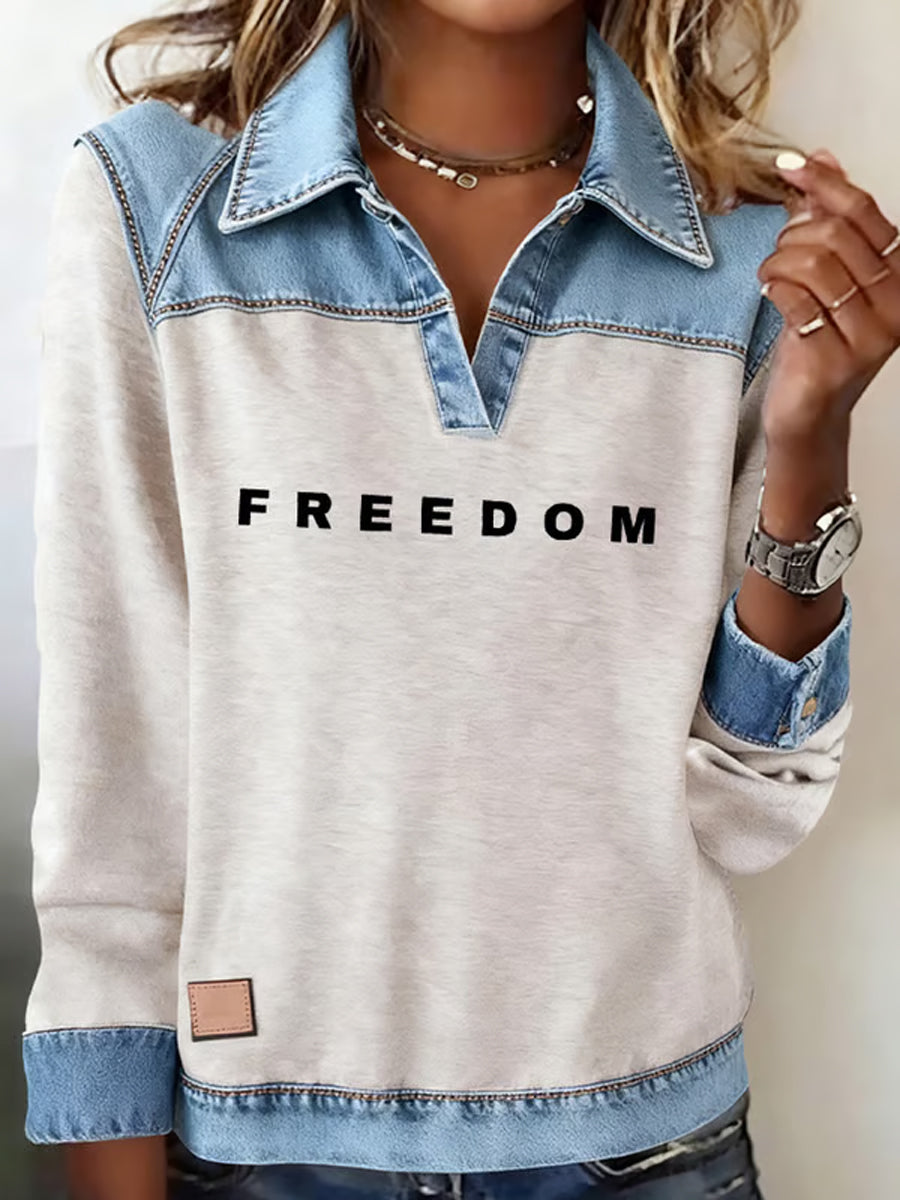 Women's "Freedom Isn't Free" American flag print casual long-sleeved top