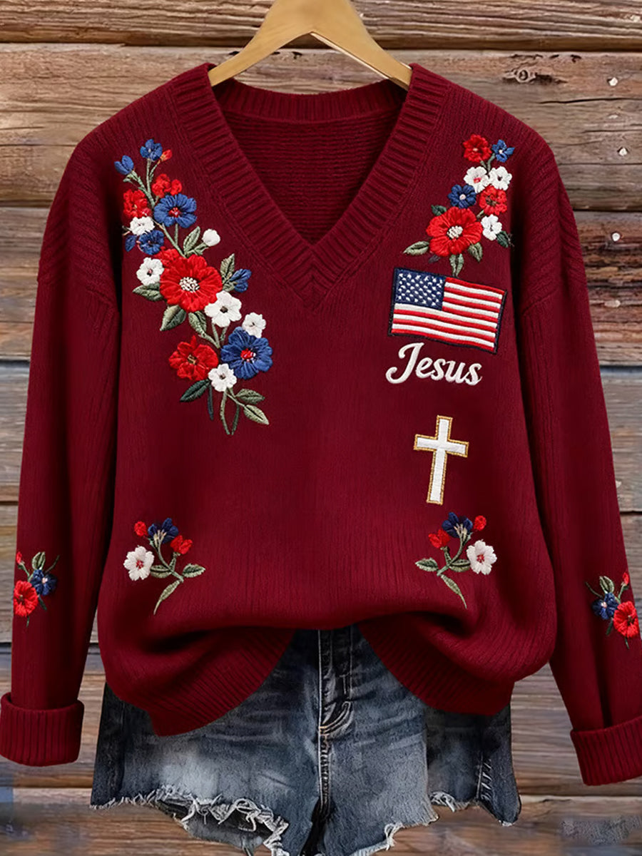 Women's Vintage Faith Print Casual Sweater