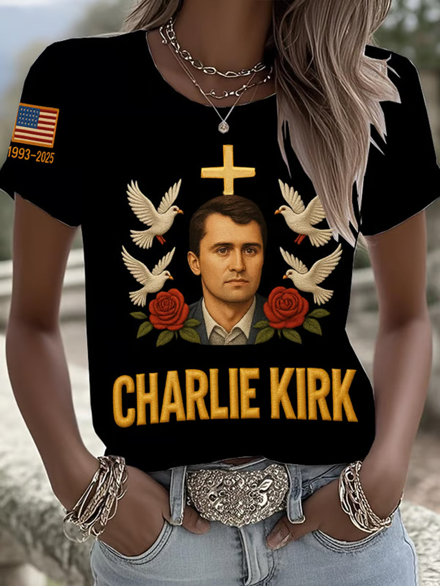 Women's Freedom American Flag Printed Commemorative T-shirt