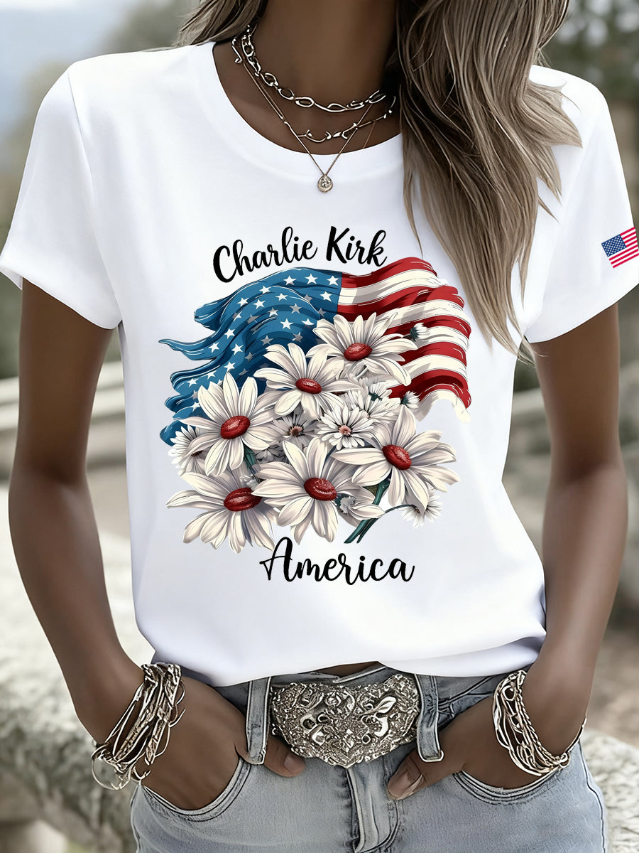 Women's Vintage Freedom American Casual Commemorative Short Sleeve