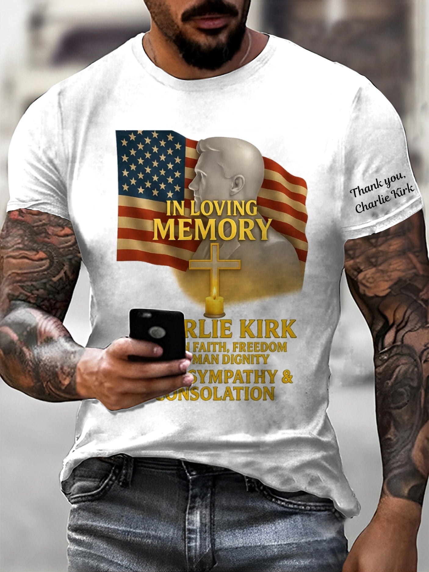 Men's In Memory Of Charlie Kirk Printed Vintage Fashion Loose Short Sleeve T-Shirt
