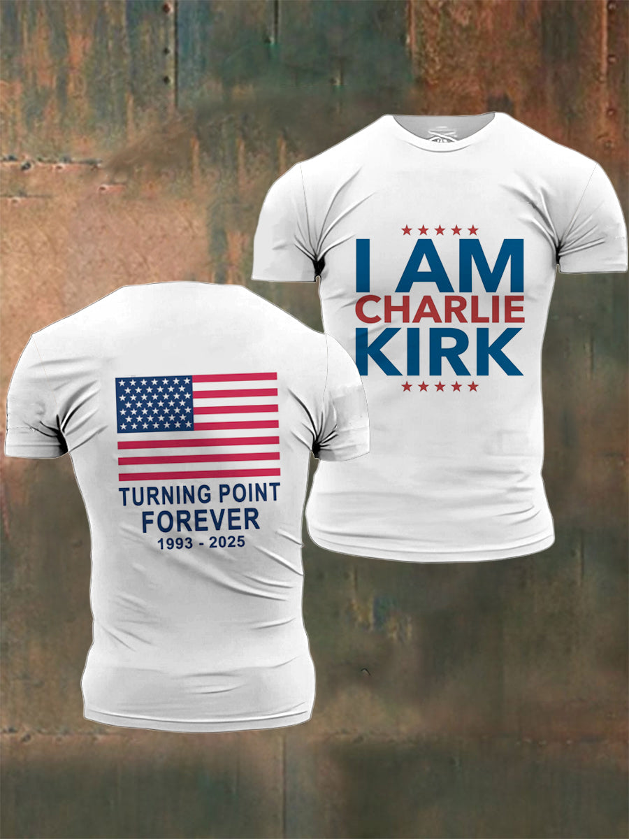 Men's In Memory Of Charlie Kirk Printed Vintage Fashion Loose Short Sleeve T-Shirt