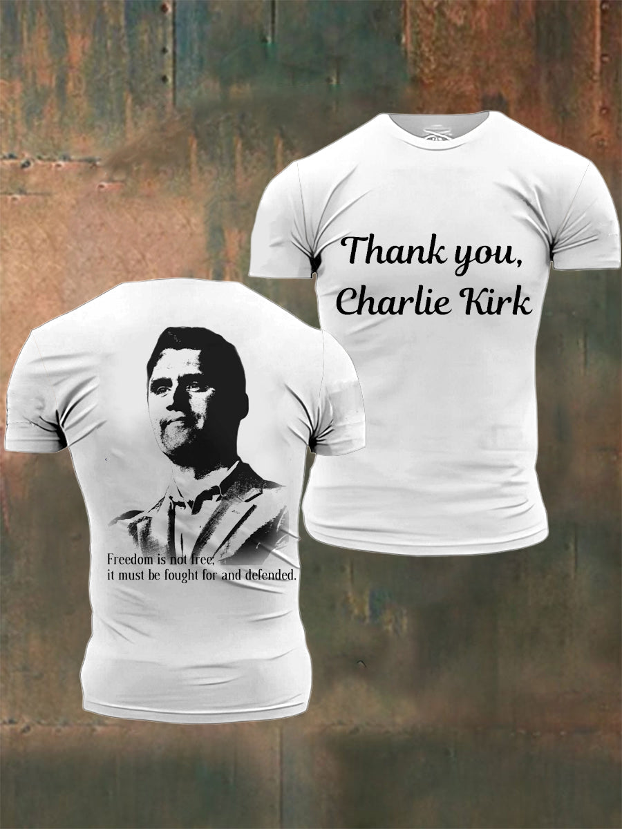 Men's In Memory Of Charlie Kirk Printed Vintage Fashion Loose Short Sleeve T-Shirt