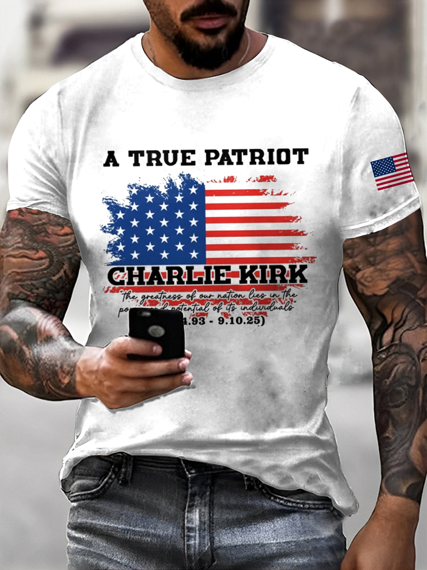 Men's In Memory Of Charlie Kirk Printed Vintage Fashion Loose Short Sleeve T-Shirt
