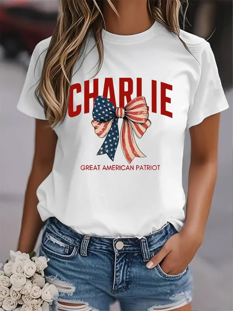 Women's Freedom American Flag Printed Commemorative T-shirt