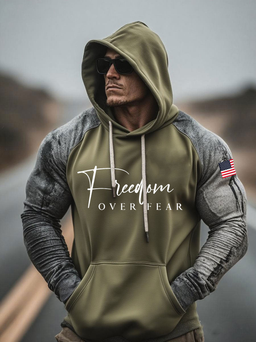 Men's Freedom Over Fear Printed Casual Hoodie
