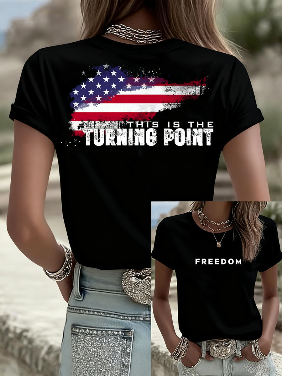 Women's Vintage Freedom American Casual Commemorative Short Sleeve