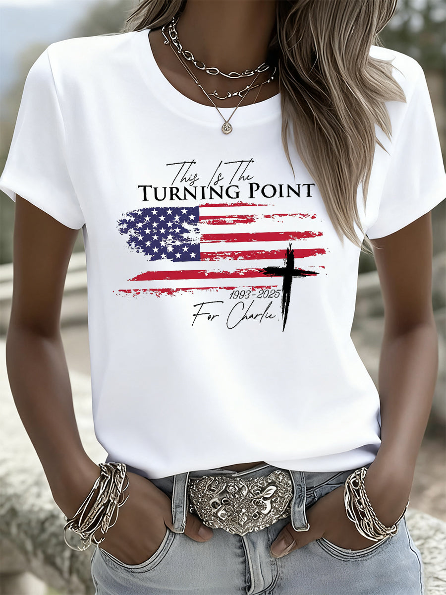 Women's Vintage Freedom American Casual Commemorative Short Sleeve