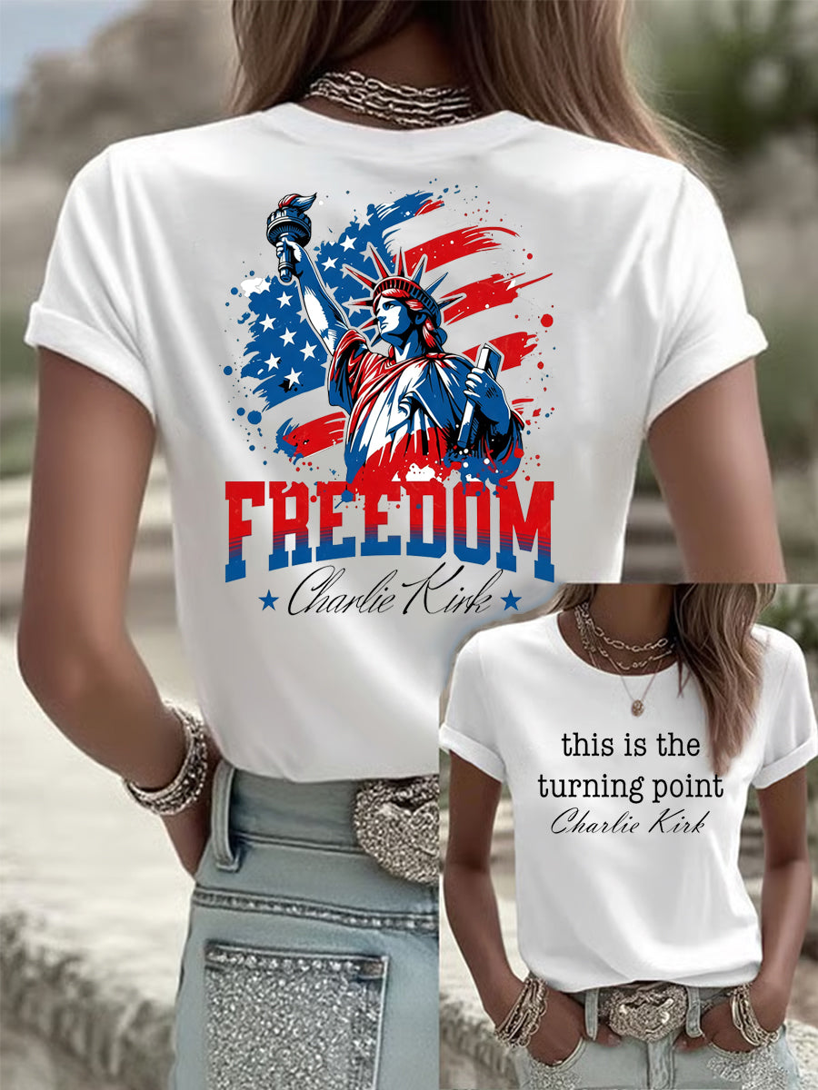 Women's Vintage Freedom American Casual Commemorative Short Sleeve