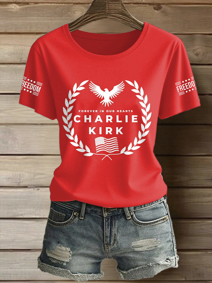 Women's Charlie Kirk Freedom Printed Vintage Fashion Loose Short Sleeve T-Shirt