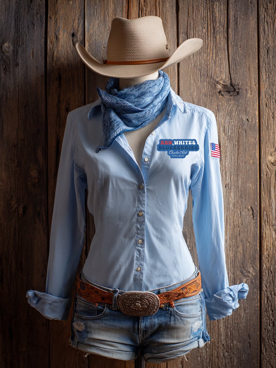 Women's western style red, white & blueberries shirts