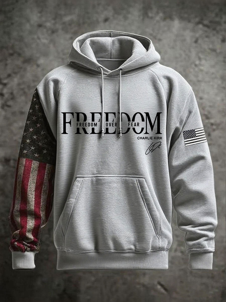 Men's Freedom Charlie Kirk Oversized Drop-Shoulder Hoodie With Pockets