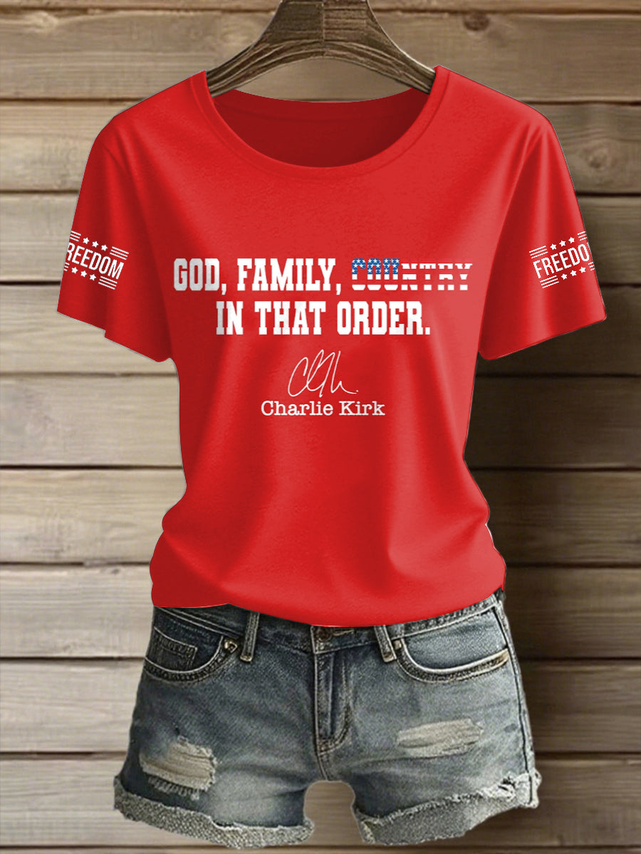 Women's Charlie Kirk Freedom Printed Vintage Fashion Loose Short Sleeve T-Shirt