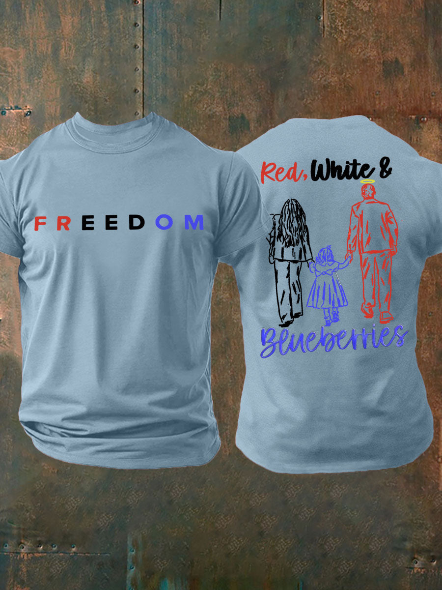 Men's Red White And Blueberries Printed imitation cotton short-sleeved T-shirt