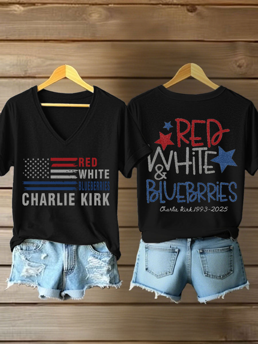 Women's Red, White & Blueberries V-neck T-shirts