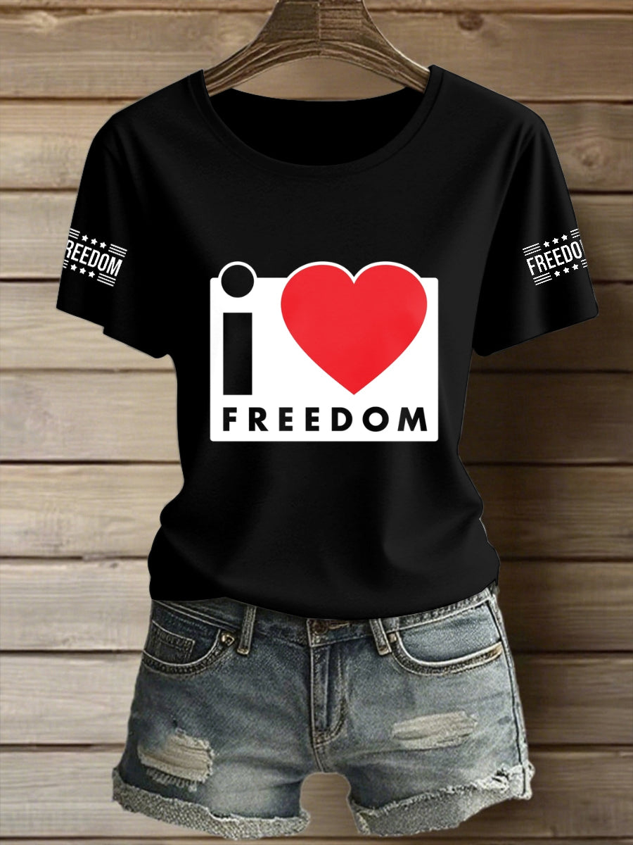 Women's Freedom Printed Vintage Fashion Loose Short Sleeve T-Shirt