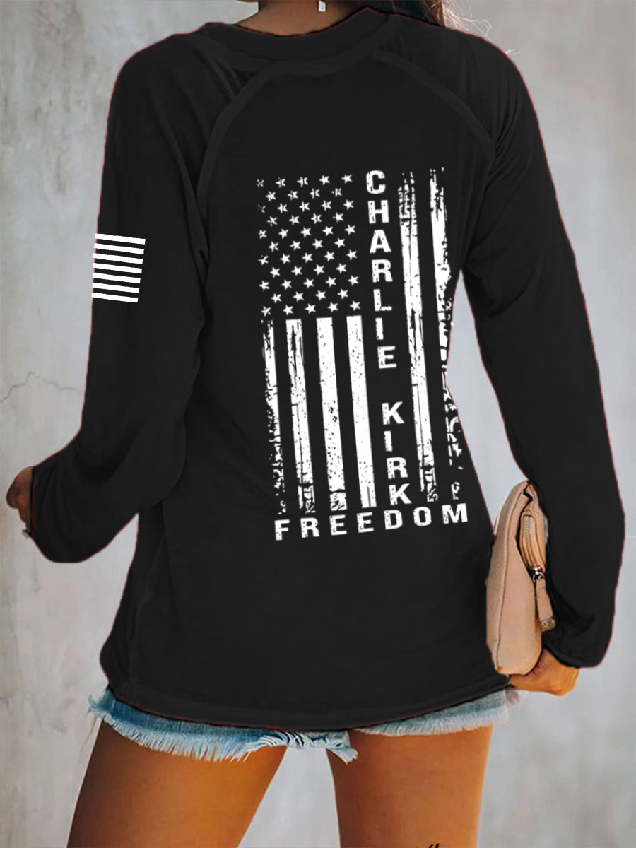 Women's Freedom Is Not Free R.I.P Charlie Kirk Long Sleeve V-Neck T-Shirt