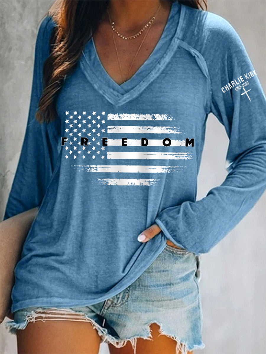 Women's Freedom USA Flag Print Long-Sleeve T-Shirt