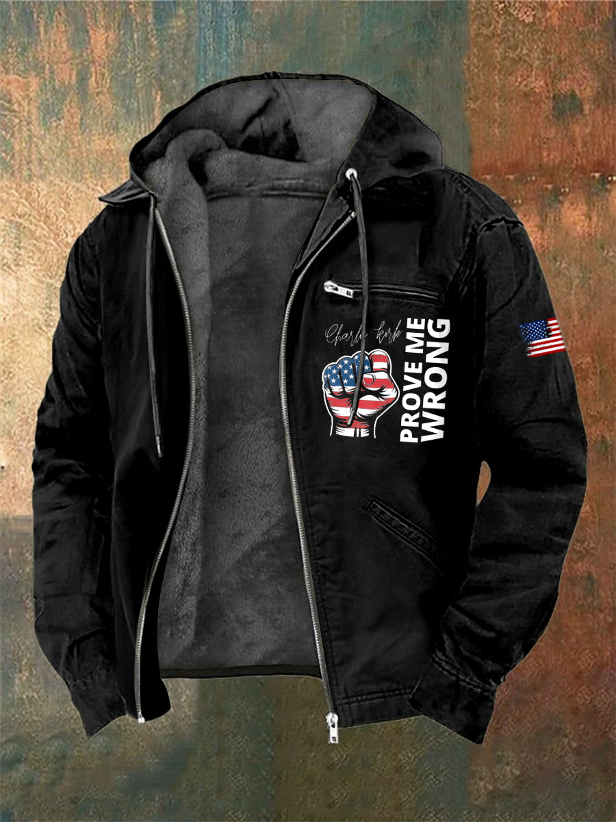 Men's Charlie Kirk Printed Long Sleeved Hooded Jacket