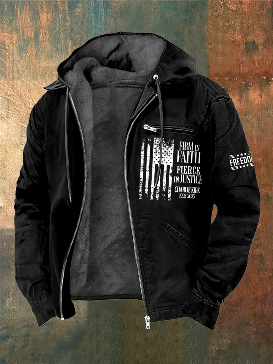 Men's Charlie Kirk Freedom Printed Long Sleeved Hooded Jacket