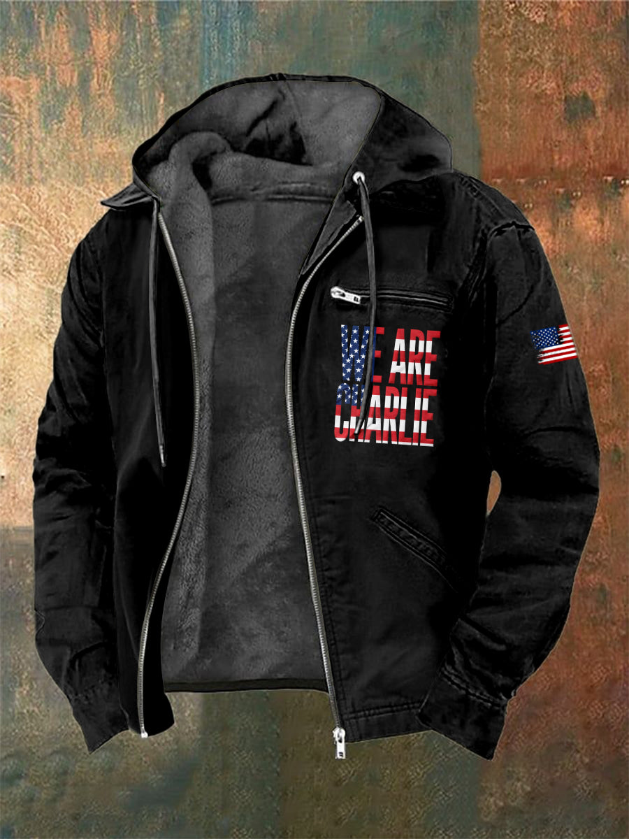 Men's Charlie Kirk Printed Long Sleeved Hooded Jacket