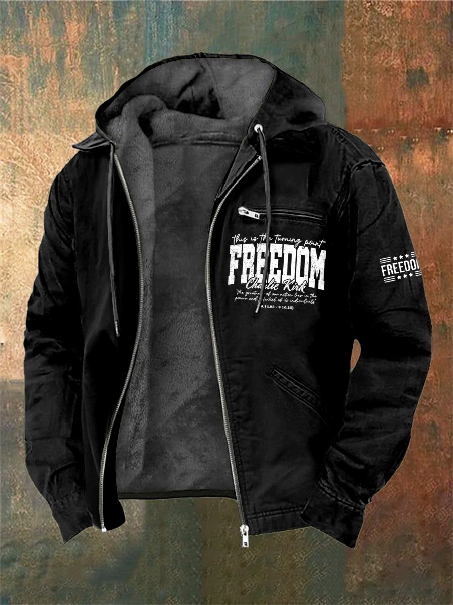 Men's Charlie Kirk Freedom Printed Long Sleeved Hooded Jacket