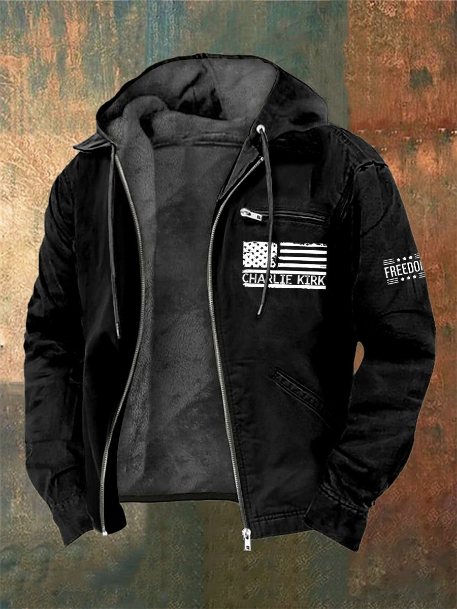 Men's Charlie Kirk Printed Long Sleeved Hooded Jacket