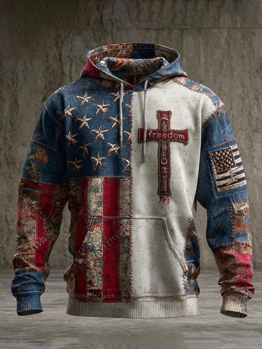 Men's "Freedom Isn't Free" American Flag Print Casual Long Sleeve Sweatshirt