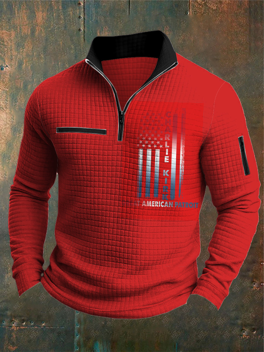 Men's Charlie Kirk Printed Casual Zipper Sweater
