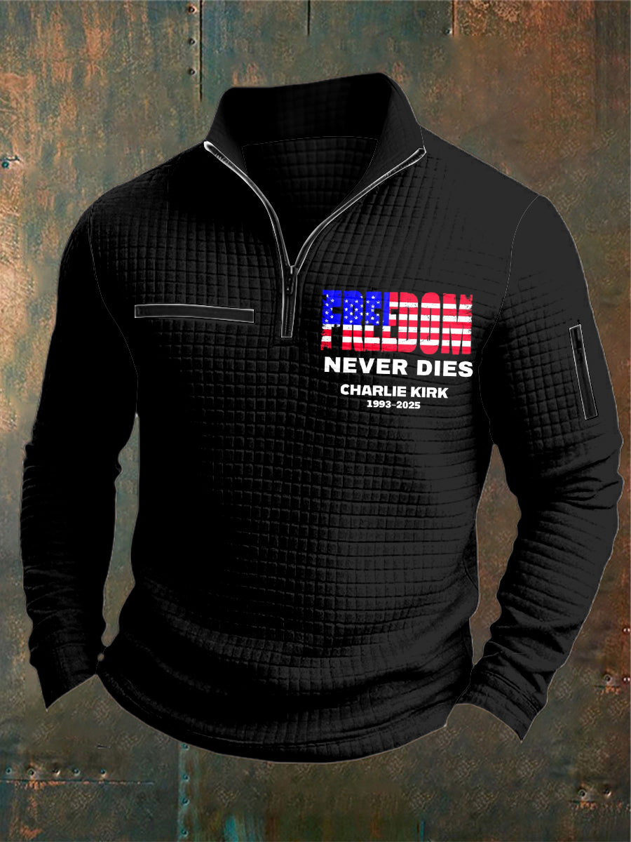 Men's Charlie Kirk Freedom Printed Waffler Casual Zipper Sweater