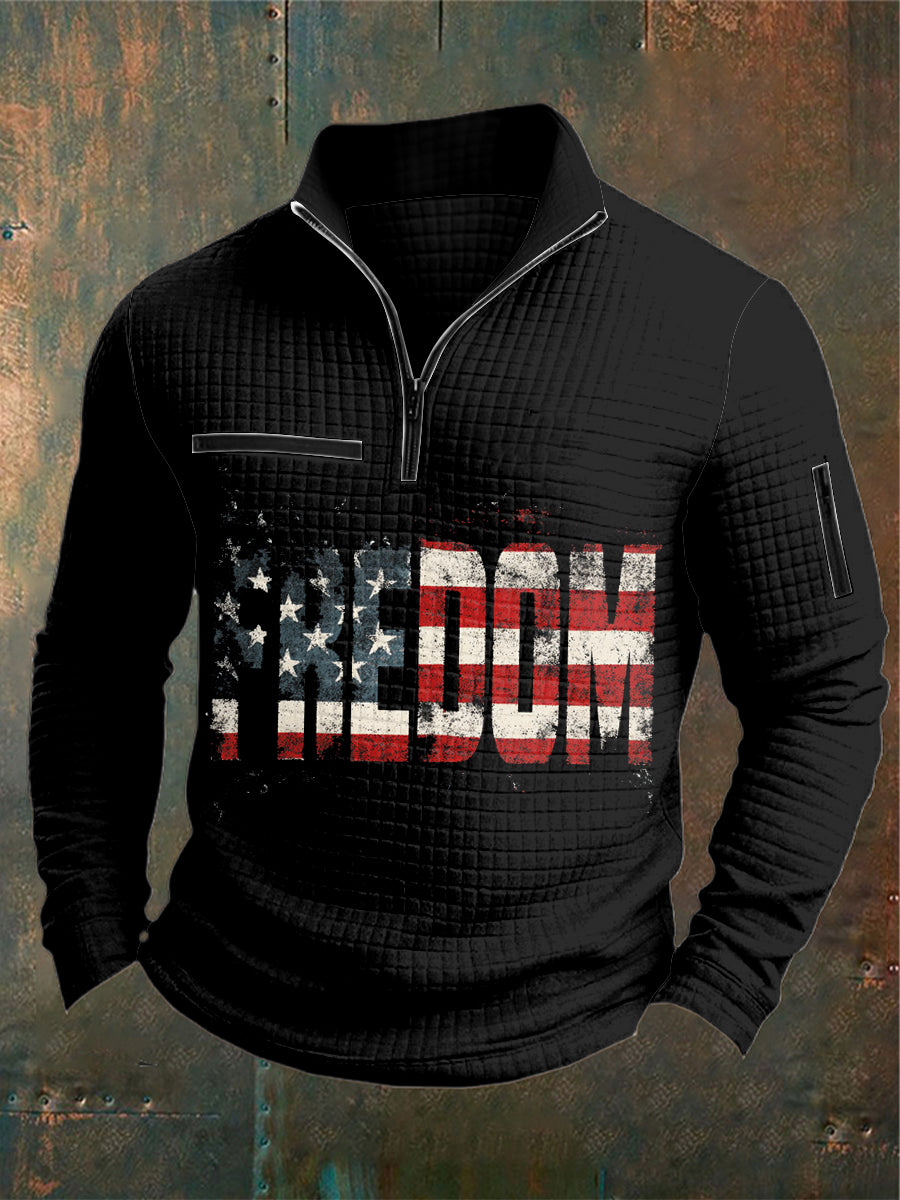 Men's Charlie Kirk Freedom Printed Waffler Casual Zipper Sweater