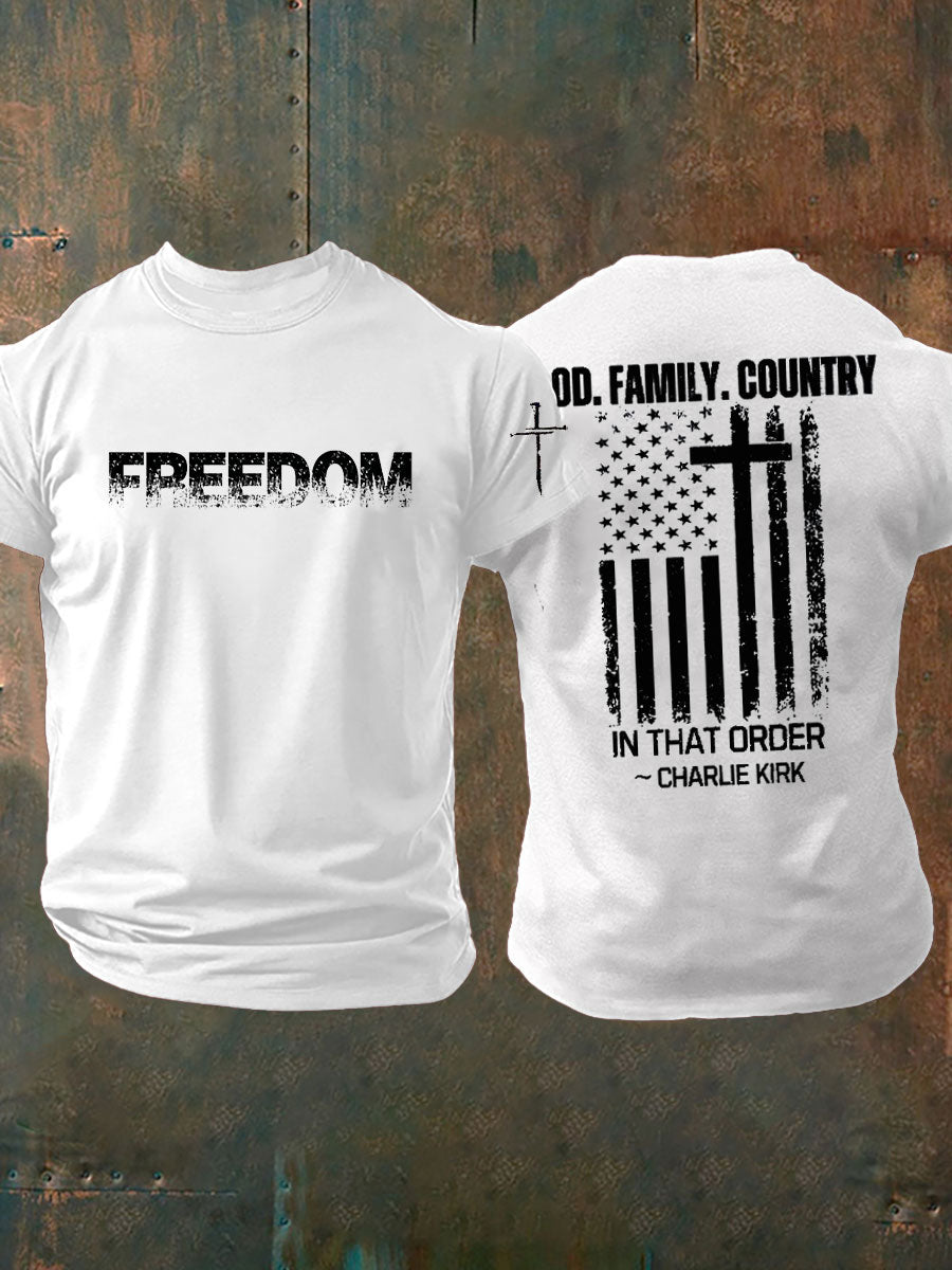 Men's Charlie Kirk Freedom Printed imitation cotton short-sleeved T-shirt
