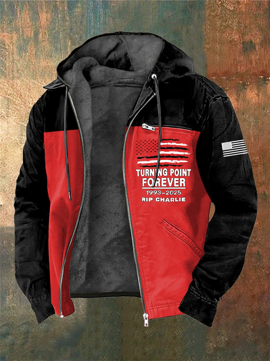 Men's Charlie Kirk Printed Long Sleeved Hooded Jacket