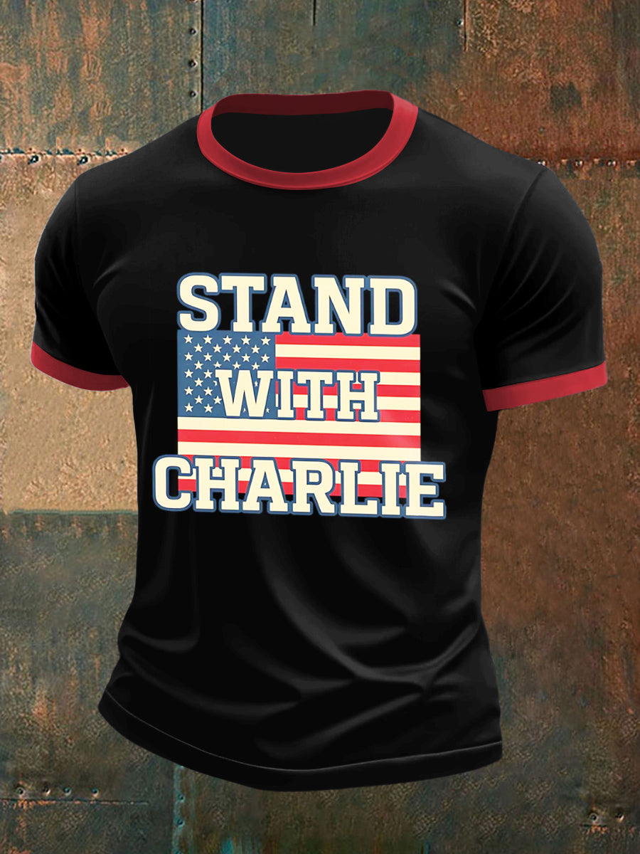 Men's Charlie Kirk Printed Vintage Fashion Loose Short Sleeve T-Shirt