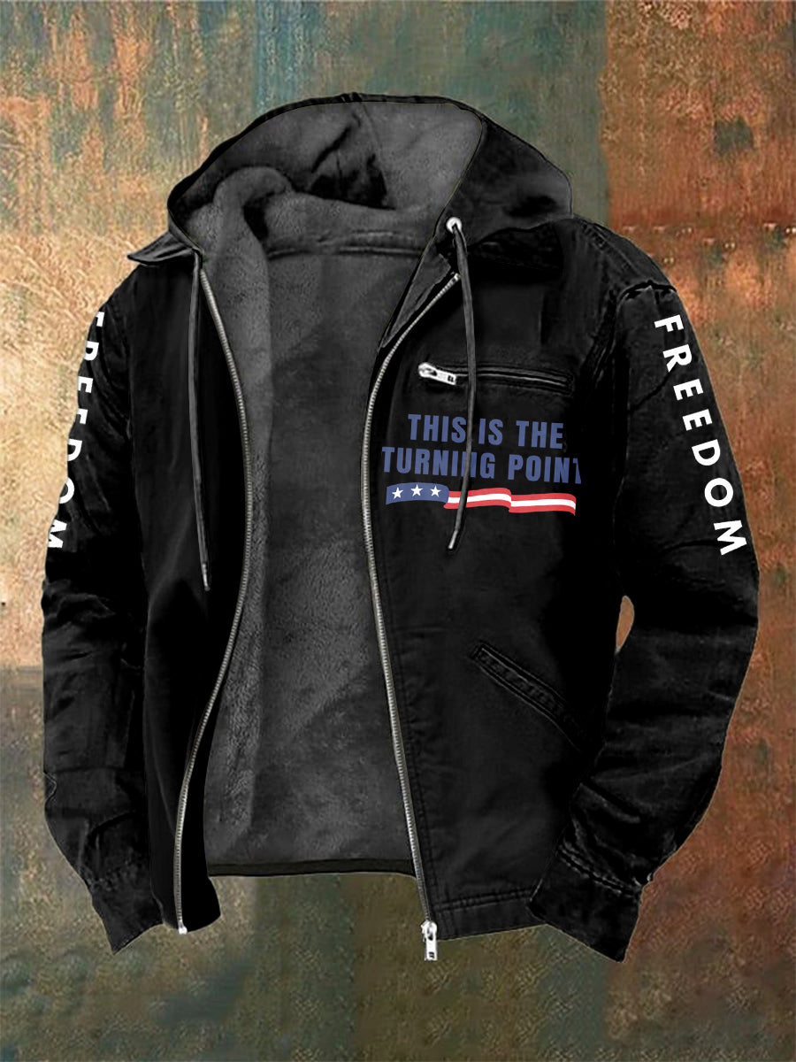 Men's Charlie Kirk Freedom Printed Long Sleeved Hooded Jacket