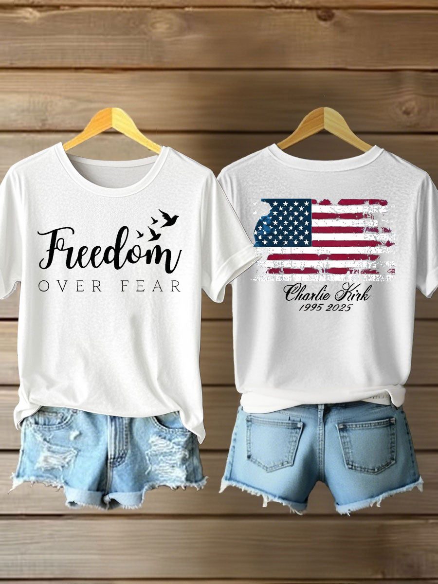 Women's Charlie Kirk Freedom Printed Iron On Short Sleeve T-Shirt