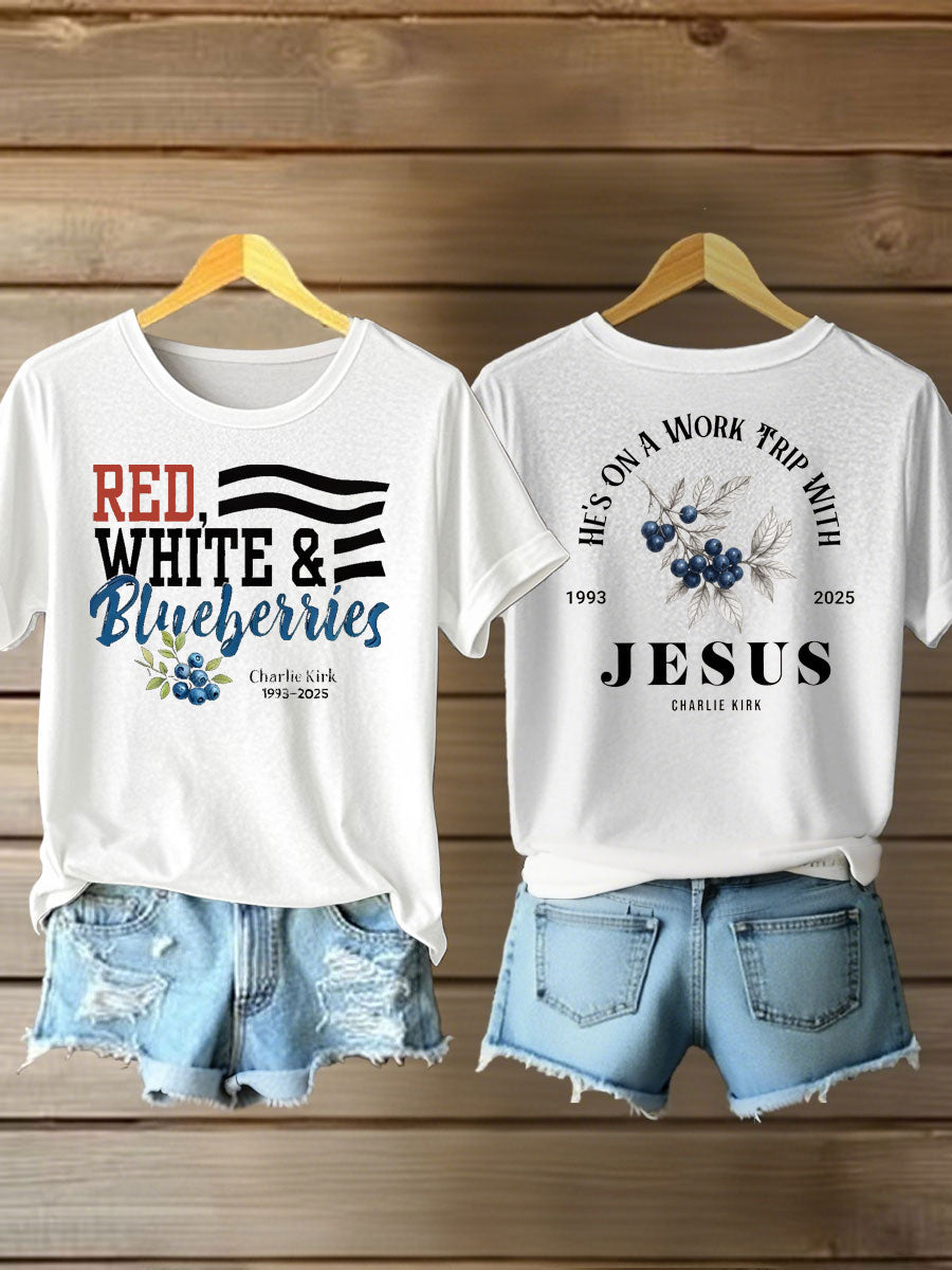 Women's red white blueberries Printed Iron On Short Sleeve T-Shirt