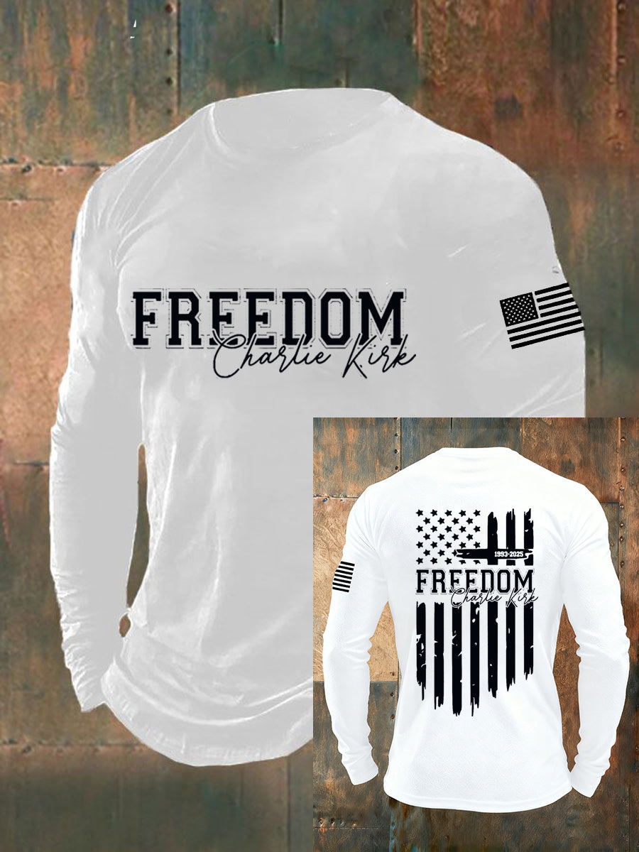 Men's Freedom USA Flag Print Long-Sleeve T-Shirt