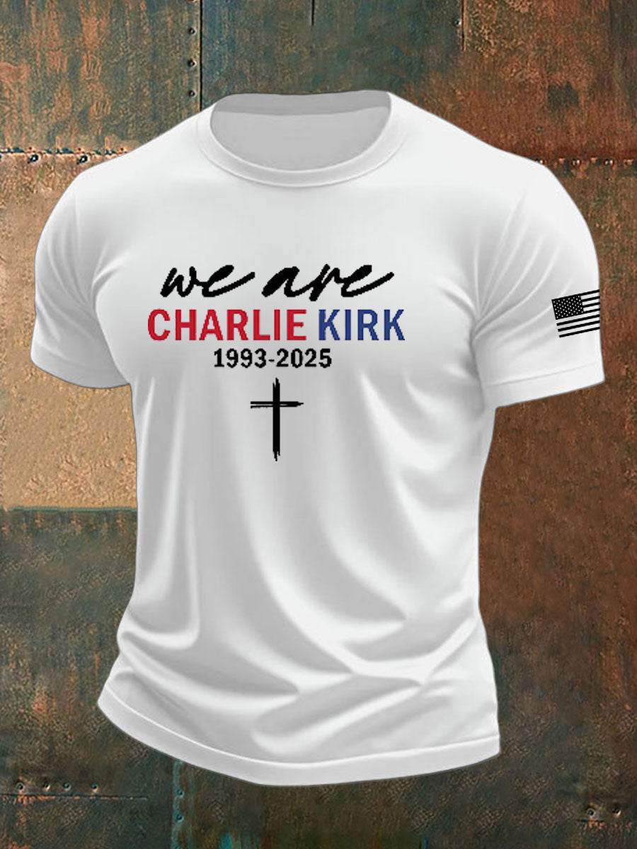 Men's Charlie Kirk Printed imitation cotton short-sleeved T-shirt