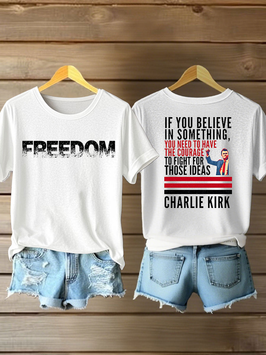 Women's Charlie Kirk Freedom Iron On Short Sleeve T-Shirt