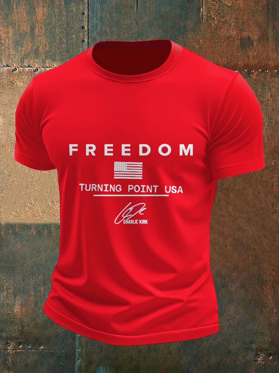 Men's Charlie Kirk Freedom Printed Vintage Fashion Loose Short Sleeve T-Shirt