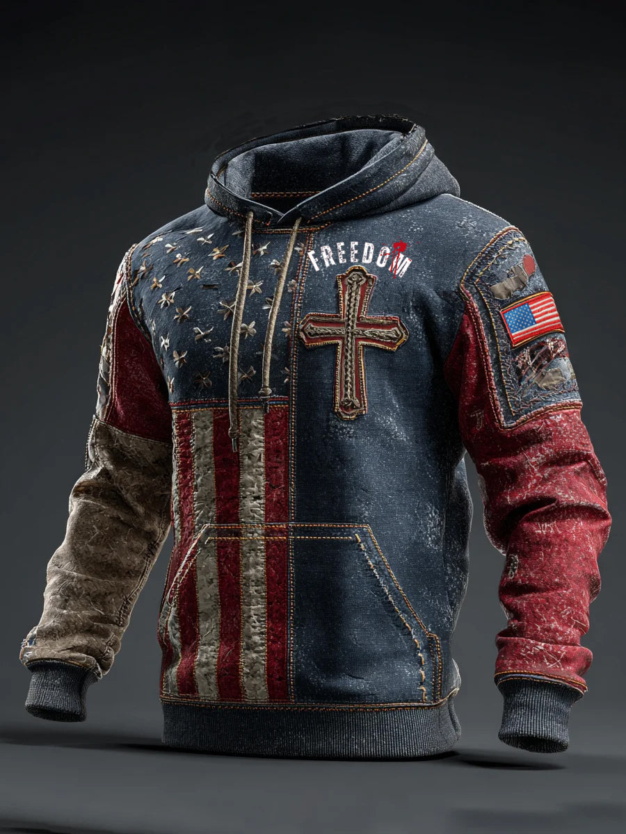 Men's "Freedom Isn't Free" American Flag Print Casual Long Sleeve Sweatshirt