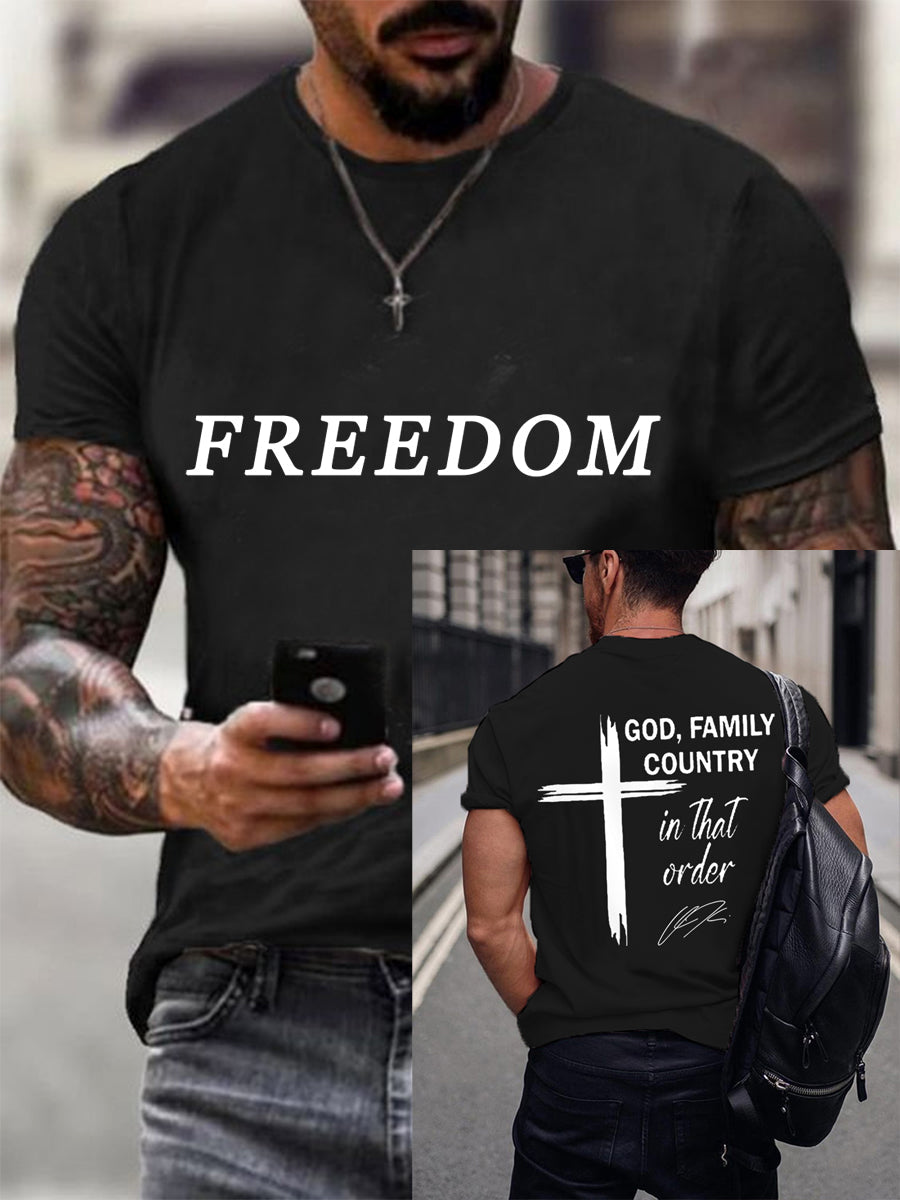 Men's God, Family, Country. In That Order Freedom Charlie Kirk Tee