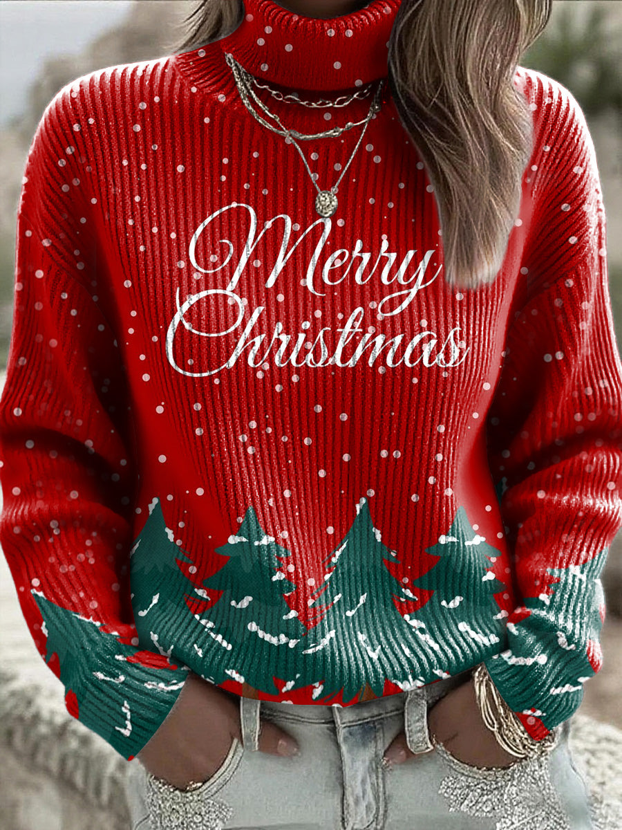 Women's Christmas Red Casual Turtleneck Sweater