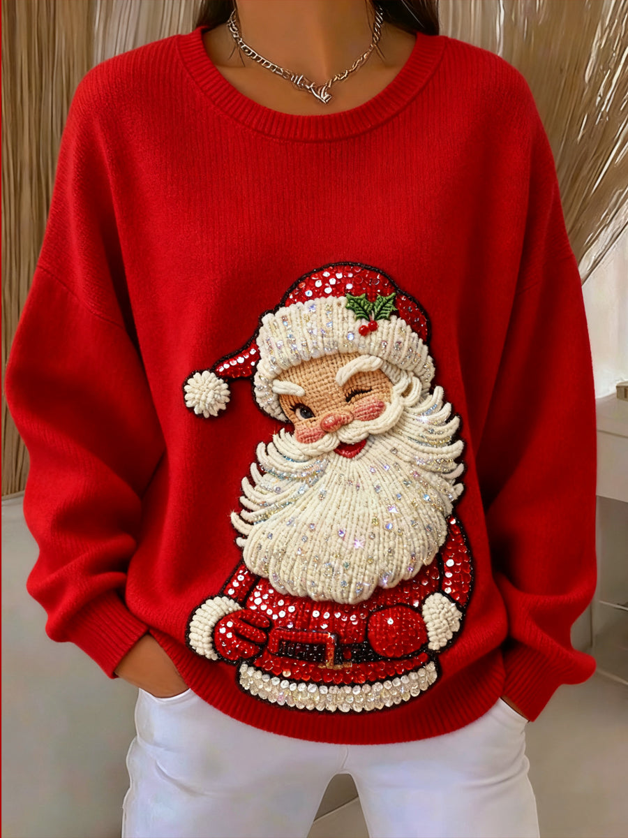Women's Christmas Santa Claus Cute Crew Neck Pullover